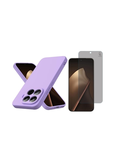 Xiaomi Mi 15t Pro Uyumlu Içi Kadife Lansman Kılıf Ve Hayalet Privacy Tam Kaplayan Cam Ekran Koruyucu Lila