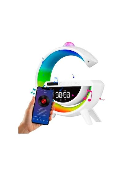 Polygold BT-3402 Dijital Saat Ve Alarmlı RGB Ledli 15w Kablosuz Şarjlı Bluetooth Hoparlör