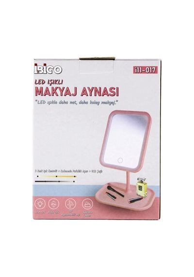 Dikdörtgen 7 Inc Ledli - Usb Şarjlı Makyaj Aynası 90 Açı Ayarlı Takılı Ayak Renkli Pls İ11-017 Bx40