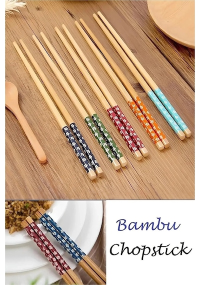 Baysa 5 Çift Bambu Sushi-fettucini Chopsticks Yemek Çubuğu Çoklu