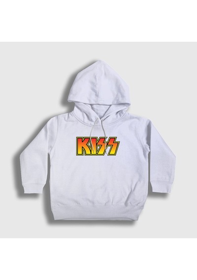 Presmono Unisex Çocuk Logo Kiss Kapüşonlu Sweatshirt Beyaz