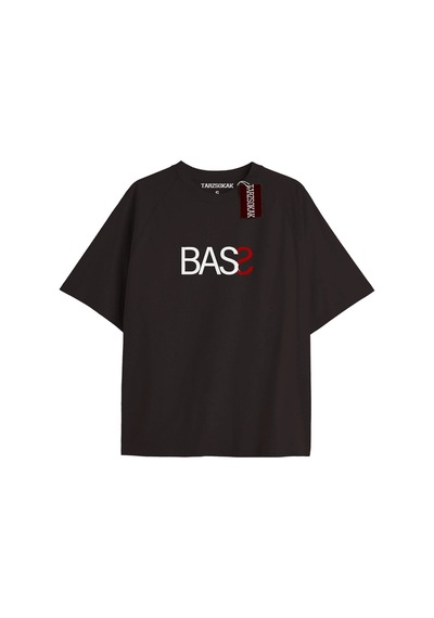 Bass Unisex Oversize Yazılı Tshirt Siyah Siyah