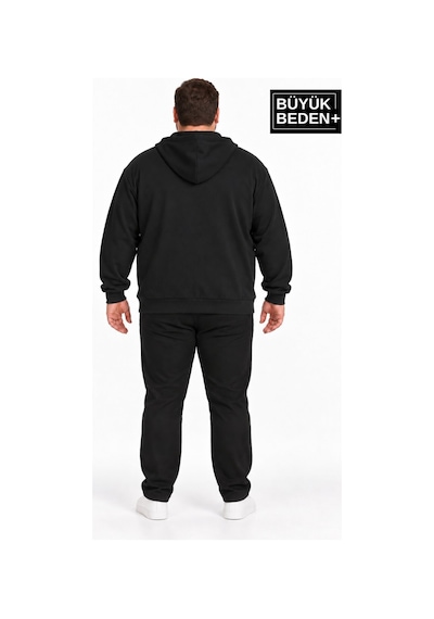 Süperlife Erkek Büyük Beden İki İplik Kapüşonlu Fermuarlı Cepli Sweatshirt Hırka Spr26bhr961 Siyah