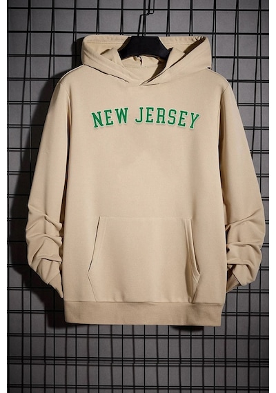 Uyguntarz Unisex New Jersey Baskılı Sweatshirt Bej