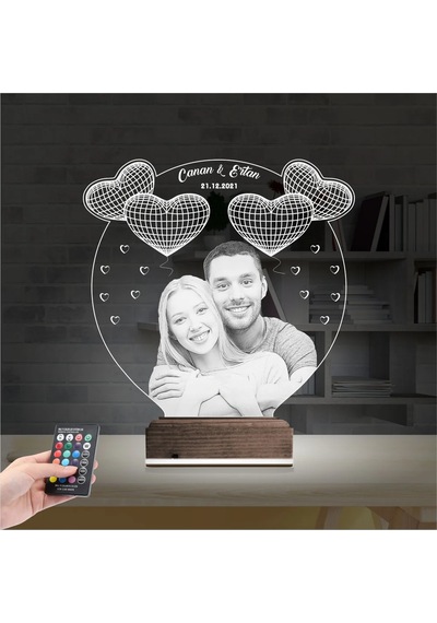 Luvivia Kalp Sevgiliye Hediye Fotoğraflı 3d Lamba - Masa Gece Lambası V7