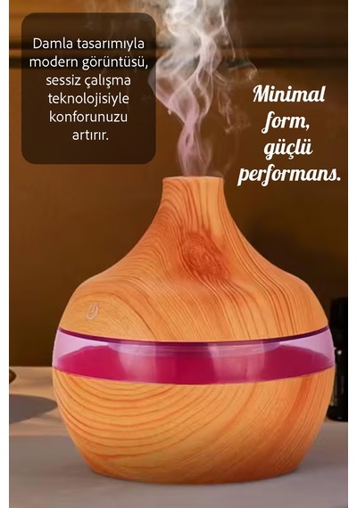 Damla Hava Nemlendirici - 300 Ml Işıklı Buhar Makinesi Humidifier Aroma Difüzörü Açık Kahve