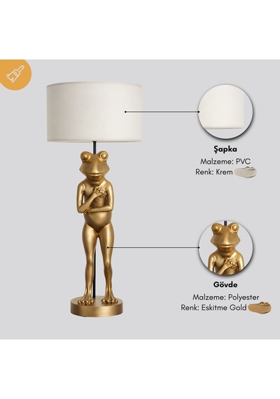 Frog Eskitme Gold Gövde Gri Başlık Dekoratif Abajur