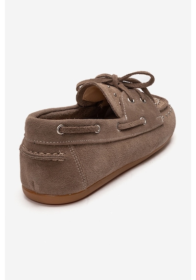 Luvishoes Cuesta Vizon Süet Hakiki Deri Troklu Bağcıklı Kadın Loafer Ayakkabı