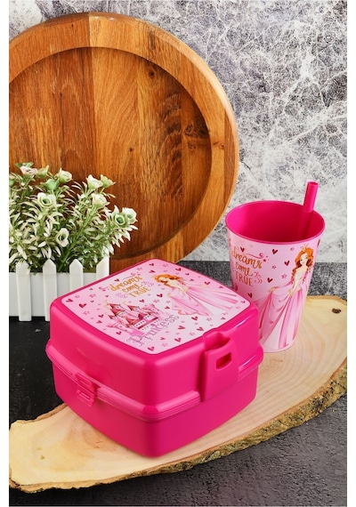 İki Katlı Beslenme Kutusu+pipetli Bardak 400 Ml.