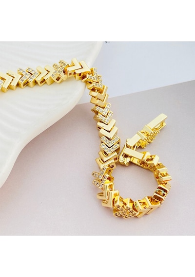 Kadın Bileklik V Model Bileklik Taşlı Vip Seri 14ayar Gold 19 Cm Gold