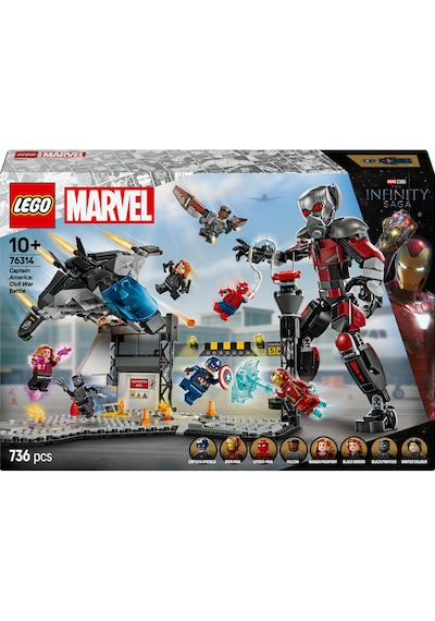 LEGO® Marvel Kaptan Amerika: Kahramanların Savaşı Aksiyon Savaşı 76314 - 8 Minifigür İçeren Yaratıcı Oyuncak Yapım Seti (736 Parça)