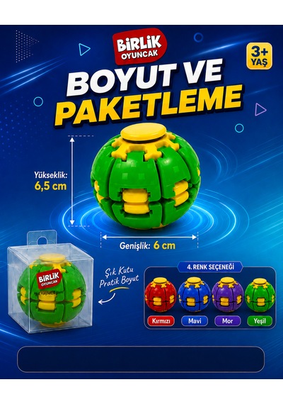 Stres Topu Press & Spin Basınca Dönen Fidget Spinner Oyuncak 3+ Yaş Yeşil
