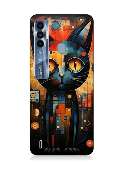Tecno Spark 7 Pro Uyumlu Kara Kedi Desenli Silikon Kılıf