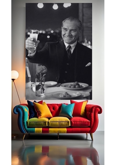 Atatürk Rakı Sofrasında V2 Kanvas Tablo Ev Dekarasyon Hediyelik Duvar Süsü Ölçü Seçmeyi Unutmayınız :