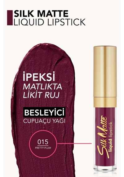 Flormar Kadife Dokulu Likit Mat Ruj (MÜRDÜM RENGİ)-silk Matte Liquid Lipstick-015 Pretty Plum-8690604505425