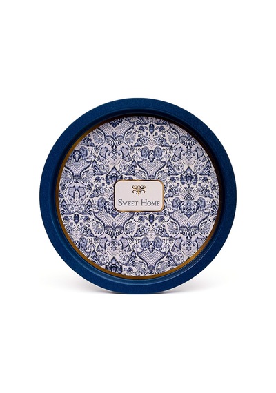 Azulejos Sweet Home Desenli Yuvarlak Metal Tepsi 31.5 CM