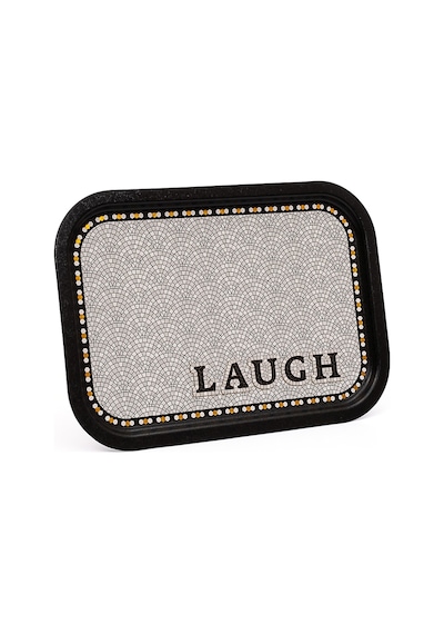 Mosaic Laugh Desenli Büyük Klasik Metal Tepsi, 28 X 40 Cm