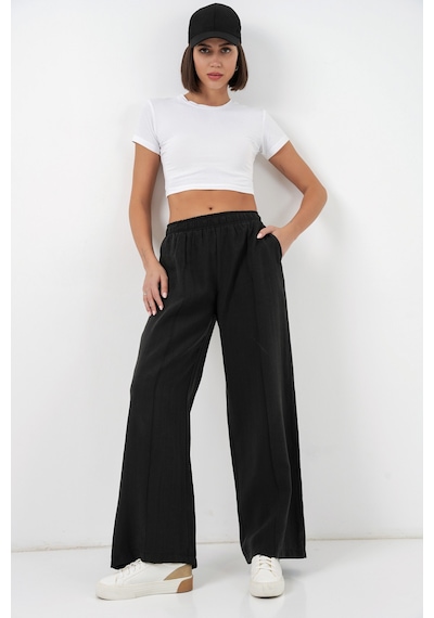 Bigdart Kadın Beli Lastikli Bol Paça Pantolon 30087 - Siyah