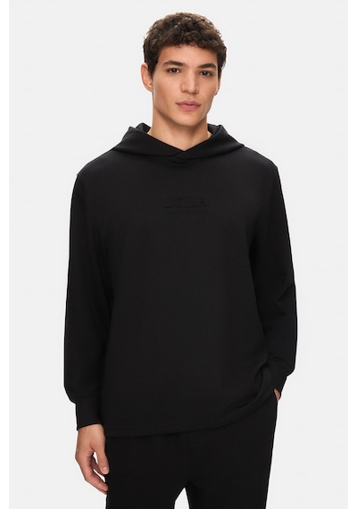 Ucla Wınfrey Siyah Kapüşonlu Gofre Baskı Standard Fit Erkek Sweatshirt Siyah