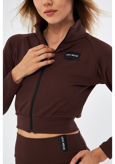 Lesa Wear Fitilli Içi Polarlı Yumuşacık Şardonlu Kaşkorse Crop Likralı Hırka Kahverengi