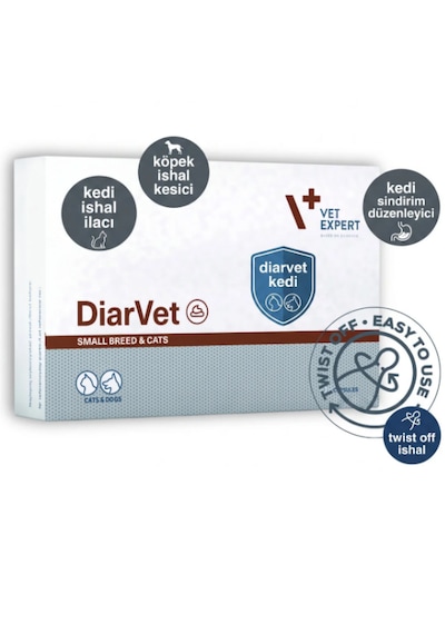 Vet Expert Diarvet Small Breed Kedi & Küçük Irk Köpek İçin Akut İshal, Mide Bulantısı & Bağırsak Koruyucu Kapsül
