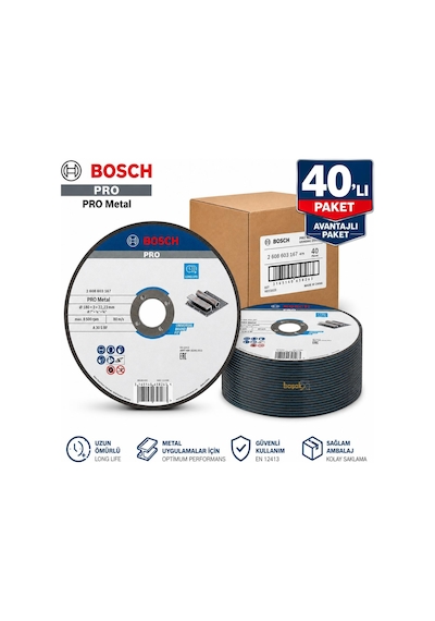 Bosch Pro 180x3 Mm Metal Kesme Taşı Düz 40'lı Avantajlı Paket