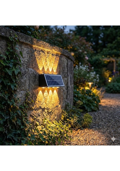 20w Güneş Enerjili Dış Mekan Bahçe Duvar Lambası - Cata Kos Solar Led Aplik - Ip65 Su Geçirmez, 3200k Gün Işığı & Amber Dekoratif Aydınlatma Amber Renk Işık