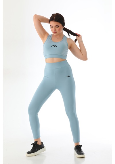 Everest  Spor Sukuba Kumaş Yüksek Bel Kaplı Badi & Lastikli Mavi