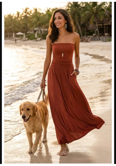 Mixxtrend Kadın Straplez Cepli Maxi Boy Viskon Elbise Bordo