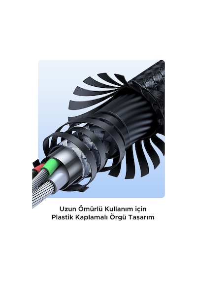 Ugreen USB-C 60W 3A QC PD Örgülü Hızlı Şarj Kablosu 1 M Siyah 35254