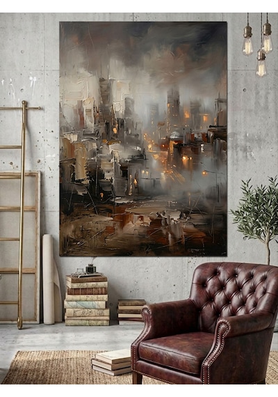 Sisli Ve Işıklı Modern Şehir Dekoratif Kanvas - Mdf Ahşap Tablo Çok Renkli