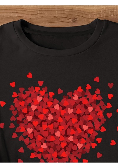 Uyguntarz Unisex Karışık Kalpler Baskılı Tasarım Tshirt Siyah