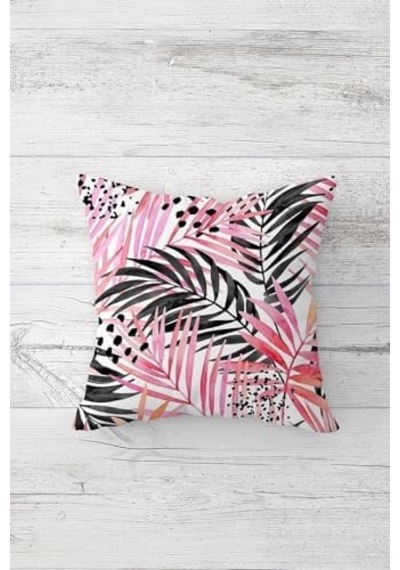 Zebra Ve Tropikal Yaprak Desenli Gizli Fermuarlı Kırlent Kılıfı Koltuk Yastık Kılıfı Takım 4adet , Pembe 45 X 45 50 x 22