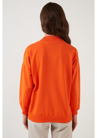 Lela Pamuklu Dik Yaka Basic Örme Bayan Sweat 5863323 Oranj