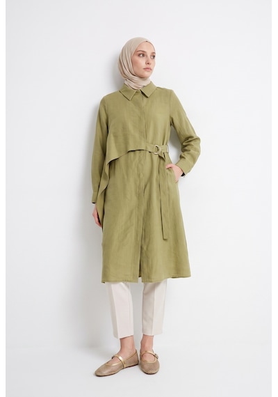 Armine Trend Doğal Kumaş Kemer Detaylı Gömlek Yaka Uzun Tunik Yağ Yeşili 26yt469 Armine Trend Doğal Kumaş Kemer Detaylı Gömlek Yaka Uzun Tunik Yağ Yeşili 26yt469