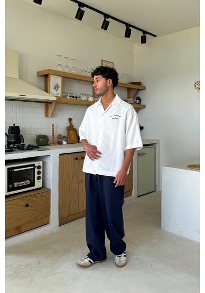 Flaw Bel Lastikli Keten Baggy Pantolon Lacivert Lacivert