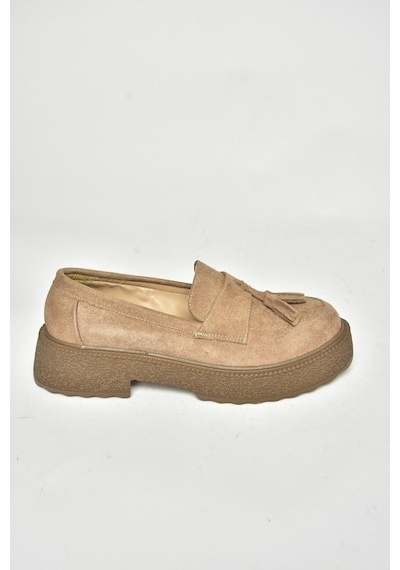 Fox Shoes T996193002 Vizon Süet Kalın Tabanlı Makosen Ayakkabı Vizon