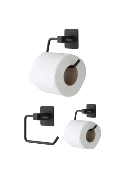 Modern Yapışkanlı Wc Tuvalet Kağıt Tutucusu Kare Siyah Paslanmaz Tutucu