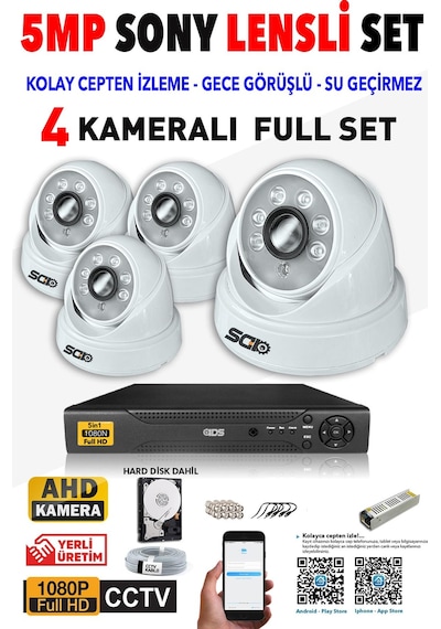 Ids - 4 Kameralı 1080P Fullhd 5Mp Sony Lensli Kamera Seti - 2028