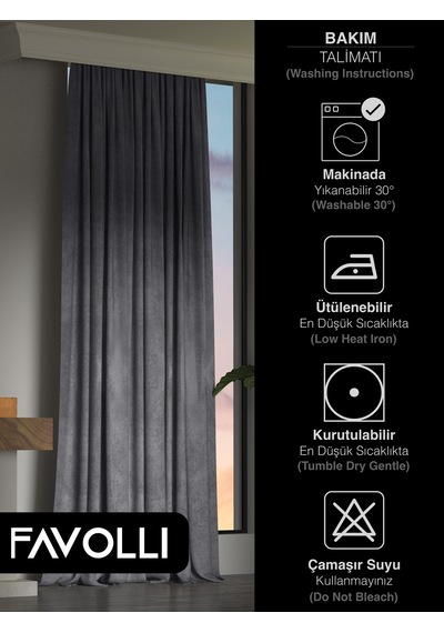 Kadife Dokulu Gri Ada Fon Perde Ekstrafor Büzgülü Dream Series Gri