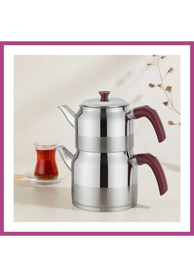Gees Global Çelik Çaydanlık Seti Aile Boy 1.5l + 3l Kendinden Süzgeçli Gbzs