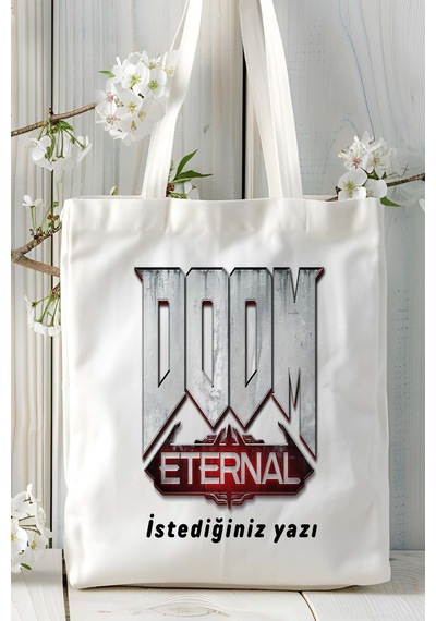 Art Hediye Doom Oyun Baskılı Bez Çanta Omuz Çantası Model 2 Çok Renkli