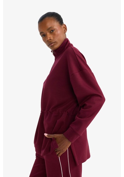 Defacto Long Fit Dik Yaka Beli Lastikli Yarım Fermuarlı Modal Sporcu Sweatshirt G4367ax25wnbr170 Bordo-br170