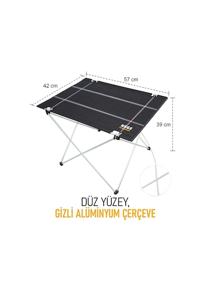 Haegs Ultralight Katlanır Kamp Masası, Piknik, Bbq, Balıkçılık, Avcılık, Plaj İçin Masa Orta Gri