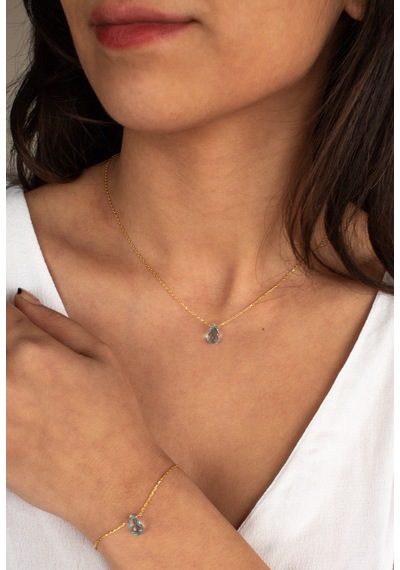 Doğan Diamond 925 Ayar Gümüş Altın Kaplama 6 Ct Yarı Değerli Mavi Topaz Damla Taş Set - Raccolta Di Gocce