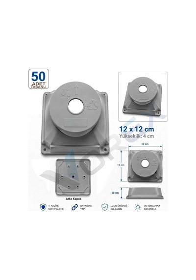 Vorex Kamera Buatı 50 Adet 12x12 Cm Gri Kare Sert Plastik Uv Dayanıklı Arka Kapaklı