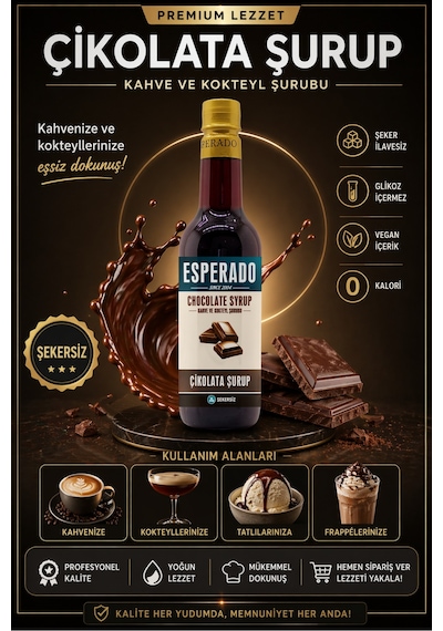 Şekersiz Sugar Free Çikolata Aromalı Kahve & Kokteyl Şurubu - 750 Ml Diğer