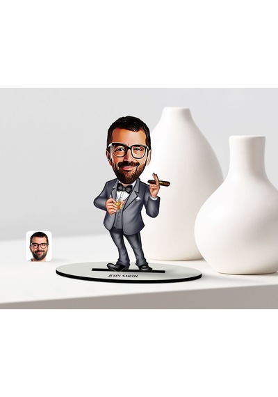 Kişiye Özel Bay Patron Karikatür Ahşap Biblo - 3