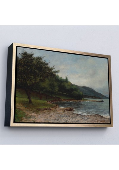Ahşap Çerçeveli Gustave Courbet - Göl Kıyısı Geneva Tablosu-7092