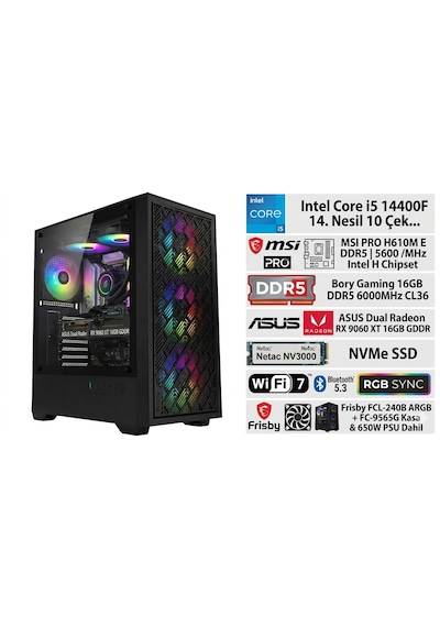 Maksimum Predatorcore i5-14400F 16 GB 1 TB SSD RX9060XT Free Dos Masaüstü Oyuncu Bilgisayarı